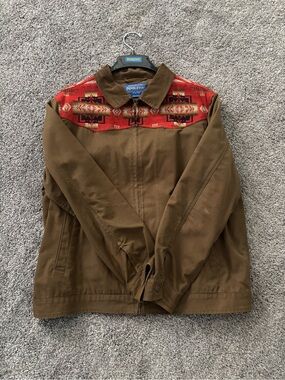 Pendleton Brown Jacket with Red Geometric Yoke